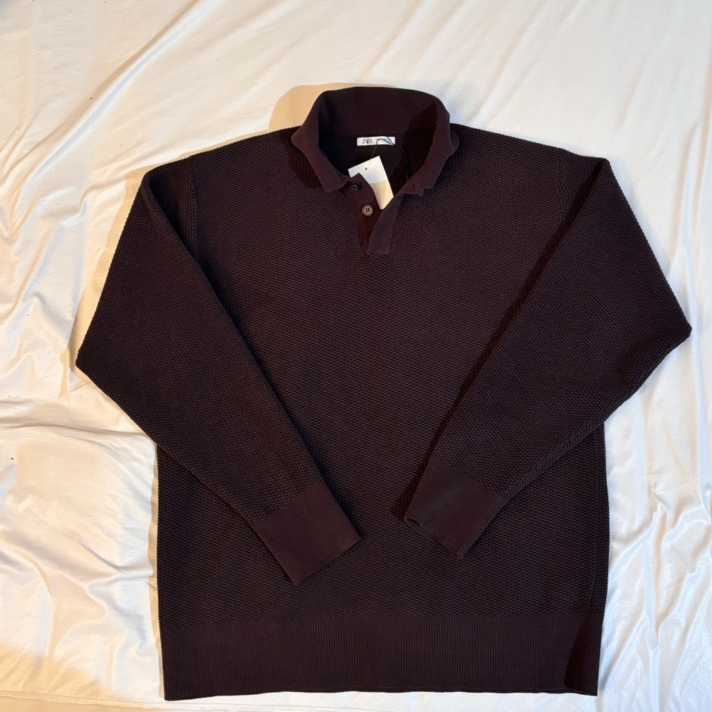 Zara Men's Dark Brown V-Neck Sweater